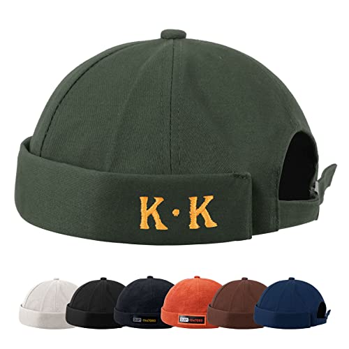 Docker Hat Hombres Trawler Beanie Fisherman Beanie sin ala Gorra de trabajador marinero Gorra Rolled Cuff Retro Moda Ajustable Docker Cap para Hombres Señoras, Verde#K, M-L Cover
