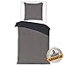 Produktbild Aminata Kids - edle Wende-Bettwäsche-Set Uni 135-x-200-cm Damen, Männer & Jugendliche - Baumwolle - grau, schwarz - weich & kuschelig, kräftige Farben, Reißverschluss & Öko-Tex, anthrazit