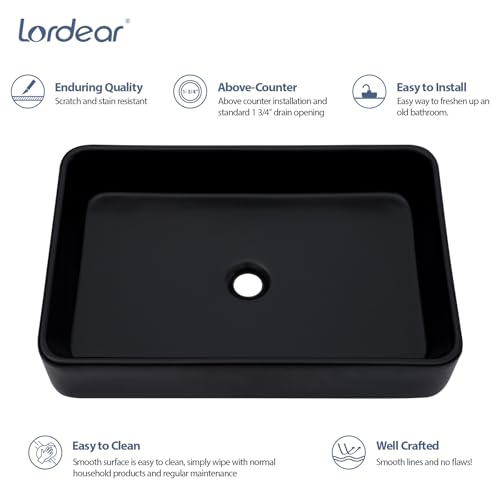 image for Lordear Rectangle Black Vessel Sink 24x16