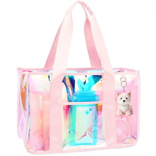 Fammart Iridescent Clear Beach Bags Waterproof Sandproof for Women Large Jelly Tote Zipper Pool Bag Cruise Essentials 2026