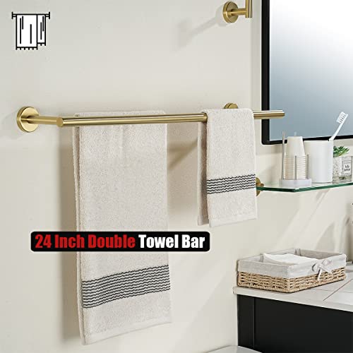 Jqk TB100L24-BG Double Towel Bar, 24 Inch Brass Gold Bath Towel Rack thumb #4