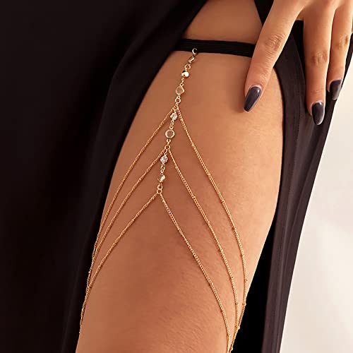 Atentuyi Geschichteten Kristall Bein Kette Gold Sexy Bikini Strand Geschirr Böhmischen Körper Kette Oberschenkel Schmuck Für Frauen Und Mädchen
