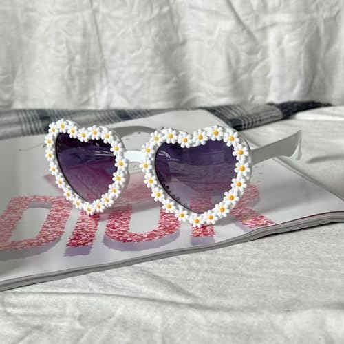 Image of Kids Heart Shaped Valentines Day Cute Flower Sunglasses for Toddler Girls Age 3-10 Outdoor Beach Eyewear UV400