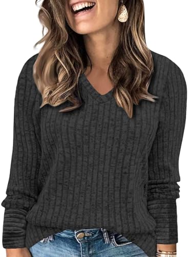 Image of VISLILY Womens-Plus-Size-Dressy-Tops Casual V Neck Long Sleeve Knit Sweater