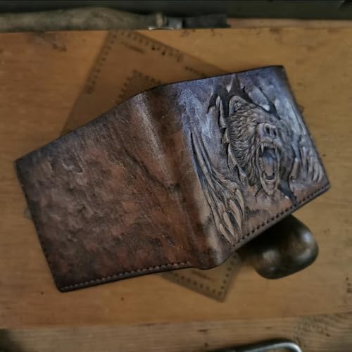 Grizzly, Bear, Forest, Hunter, Hunting, Men's 3D Genuine Leather Wallet, Handmade wallet, Carved wallet, Tooled wallet, Airbrush Art, Bifold wallet, Custom wallet, Personalized wallet, A(30)2