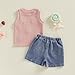YINGISFITM Toddler Girl Clothes Baby Summer Waffle Knit Tank Top Sleeveless Shirt Jeans Shorts Floral Outfit Girls Clothing (Cream strawberry, 3-4T)