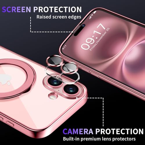 Image of Magnetic for iPhone 16 Plus Case with Invisible Stand[Compatible with MagSafe][Full Camera Lens Protector][Military Drop Protection] Shockproof Not Yellowing Clear Slim Soft for Women Men