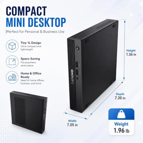 Image of Lenovo Mini Business Desktop Computer, 4-core Intel N100 CPU, Win 11 Pro