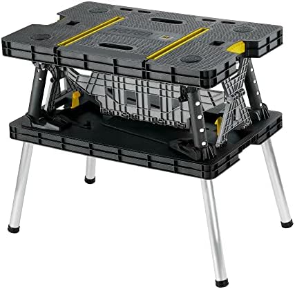 Keter Stand, Woodworking Tools and Accessories with Included 12 Inch Wood Clamps  Easy Garage Storage, Black/Yellow, Weight Capacity: 1000 lbs