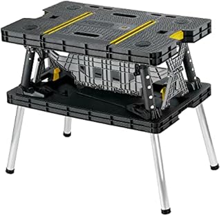 Keter Stand, Woodworking Tools and Accessories with Included 12 Inch Wood Clamps  Easy Garage Storage, Black/Yellow, Weight Capacity: 1000 lbs