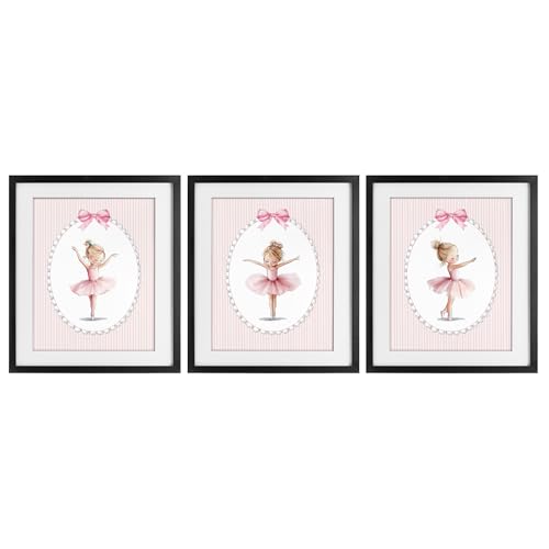Tableaux ballerines roses Stupell Industries lot de 3 affiches encadrées sous verre noir 43x53 cm