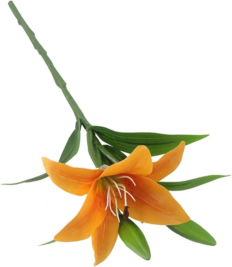 7 Pcs Artificial Lily Flowers Artificial Lilies Flowers for Home Wedding Bouquets Home Hotel Party Decor Graves Arrangement (Orange) - Image 2