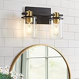 Atocif 2 Light Bathroom Vanity Light Fixtures, Black and Gold Vanity Light Above Mirror with Clear G