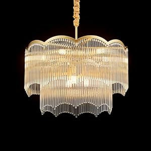 22.83″ Gold Clear Glass Crystal Chandelier 8-Light Modern Crystal Pendant Ceiling Light Fixture 2-Tier Luxury Glass Chandeliers,for Dining Room Kitchen Island Living Room Bedroom