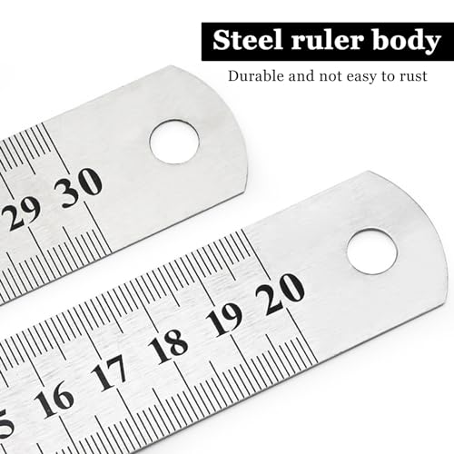 9 Pcs Stainless Steel Ruler Double Side Metal Ruler for Cutting Precision Straight Edge Measuring Tool for Engineering Teaching Home Office (15 20 30 cm) - Image 3