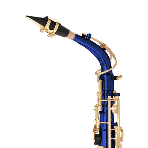Mendini By Cecilio Alto Saxophone for Beginners, E Flat Tenor Saxophone for Students Musicians with Tuner, Mouthpiece, Case, 10 Reeds, Grease, Cleaning Cloth & Rod, Gloves, Strap, Book (Blue Gold)