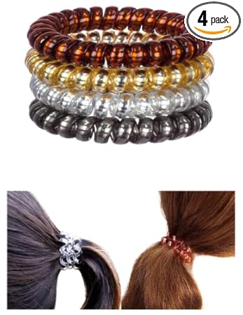 FOK 4 Pcs Spiral Elastic Hair Tie Rubber Bands For Girls and Women - Random Color