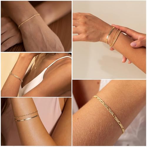 Image of Shining Diva Fashion Gold Plated Bracelet Set for Women & Girls | Set of 6 Trendy Chain Bracelets | Adjustable Layered Bracelet Combo for Daily Wear, Party, Office & Gifting