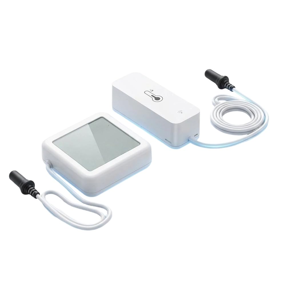 Jnchdghwa White Tuya Wifi Temperature And Humidity Sensor With External Probe Digital Lcd Screen Work With Smart App Control