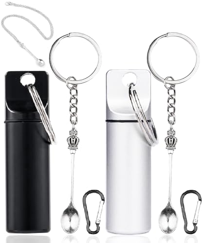 Morn Light 2 Pack Mini Metal Organizer Cases with Keychain Carabiner Aluminum Containers for Tech Crafts Fishing Essentials?Matte Black and Matte Silver?