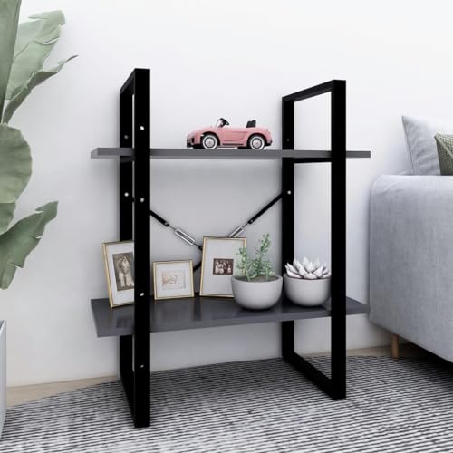 RCODSSK Librería industrial gris, 60 x 30 x 70 cm, de madera, con 2 compartimentos, librería con 2 estantes para libros y decoración
