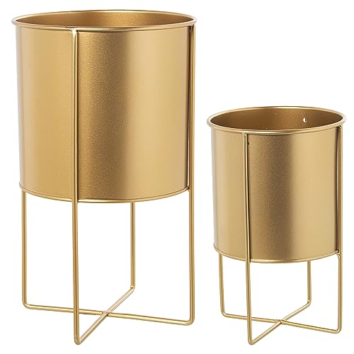 DRW Set de 2 maceteros con Patas de Metal en Dorado 21x35 y 16x25cm