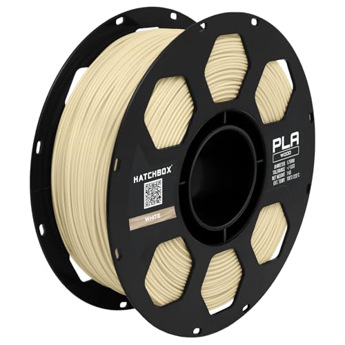 HATCHBOX 1.75mm White Wood PLA 3D Printer Filament, 1 KG Spool, Dimensional Accuracy +/- 0.03 mm, 3D Printing Wood Filam