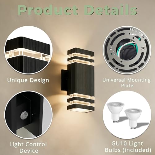 Image of JYV Square Outdoor Wall Lights, Up and Down Outdoor Lighting, Black 2 Pack