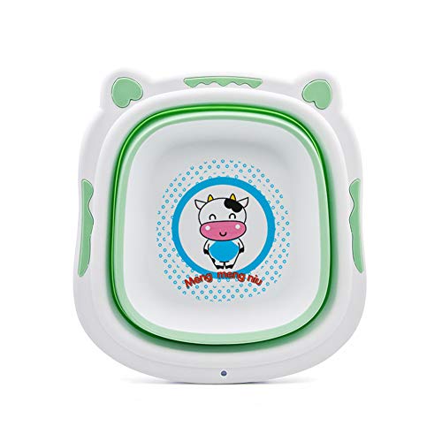 HBIAO Faltbare Babybadewanne, Kinder Cartoon Klapp Waschbecken Badewanne Baby Badewanne tragbare Baby Waschbecken Pflege,Grün,L Cover