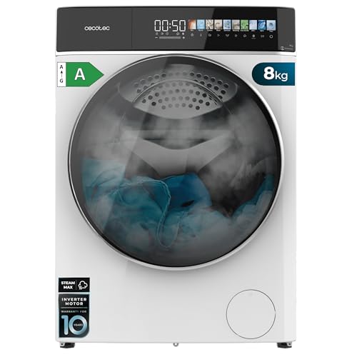 Cecotec Lavadora Secadora 8-5Kg Carga Frontal Bolero Wash&Dry 85900 Inverter A, 1400 rpm, 11 programas, Motor Inverter Plus, pantalla FullColor 10,3', Funciones SteamMax, Stop&Go, Delay Start