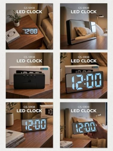 Image of Hournor Smart Digital Alarm Clock with LED Display,USB Powered,Auto Sensor Night Light, Time Date Temperature Display, Loud Alarm Clock for Heavy Sleepers, Bedside Table, Study Desk and Office Use