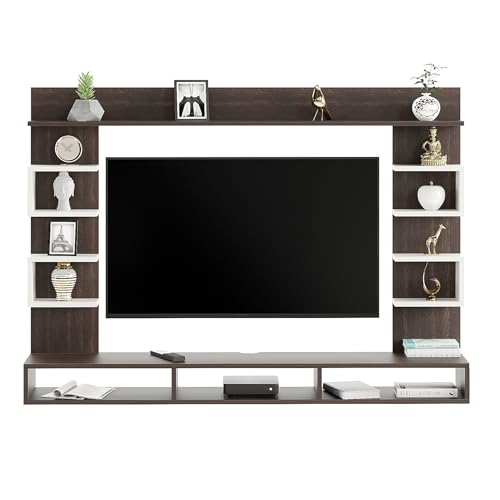 Image of FURNEASER Steven Wall Mount TV Unit for Living Room Wooden Entertainment Center with Storage Shelves Modern TV Panel Stand Showcase for up to 43 Inch Media Console Cabinet Wenge & White