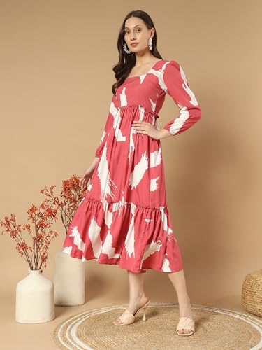 Kzully Women's Crepe A-Line Midi Dress (5001-Brush-Peach-L_Pink