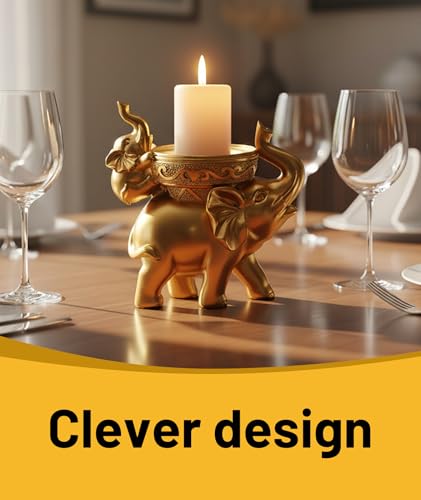 Image of 1pce Golden Elephant showpiece，Elephant Statue for Good Luck，Back Candle Holder, Decorative Items for Living Room, Home Decoration Items for Living Room