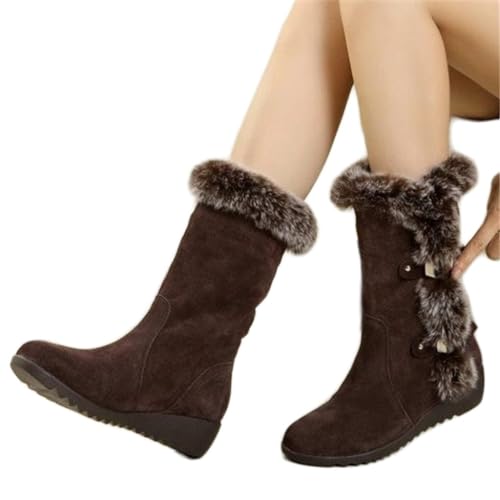 Image of Winter Women Boots Casual Warm Fur Mid-Calf Boots shoes Slip-On (Black, 41)
