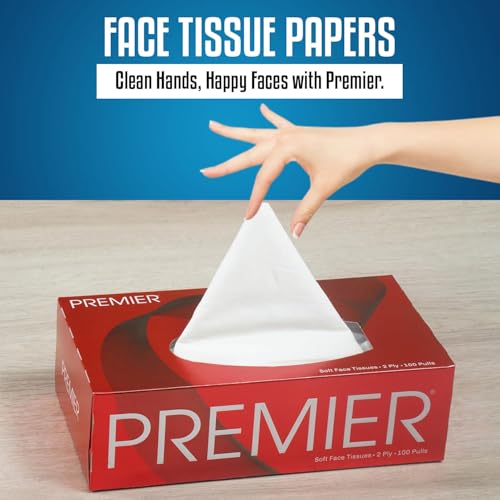 Image of Premier Face Tissue Papers Box 100 Pulls 2Ply (Pack of 4) [Total- 400 Pulls, 800 Sheets] Soft & Absorbent Facial Tissues | Disposable Tissues for home, Car tissue box, Office tissue paper