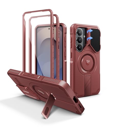 Image of Dexnor for Samsung Galaxy S26 Case with Camera Cover & Adjustable Kickstand & Screen Protector, Compatible with MagSafe, Rugged Shockproof Bumper Cases Magnetic Protective Cover(2026),6.3 inch,Maroon Red