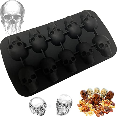 Cráneo con Forma de Cubo de Hielo de Silicona, 3D Bandeja de Calavera de Hielo, Perfecto para Whisky, Cócteles y Cualquier Bebida (10 Celdas) Cover