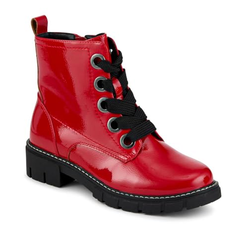 Wide-Fit Chunky Ankle Boots - Red Patent Size 6