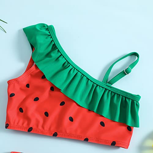 Summer Toddler Girls Watermelon Printed Ruffles Two Piece Swimwear Swimsuit Bikini Infant Girl Swimsuit (Red, 5-6 Years)3