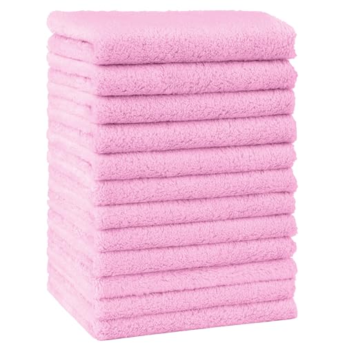 Image of HOMEXCEL Baby Washcloths 12 Pack-Microfiber Coral Fleece Baby Bath Face Towel 7 x 9 Inch Extra Absorbent Soft Burp Cloth and Wash Cloths for Newborn-Infants and Toddlers,Light Pink
