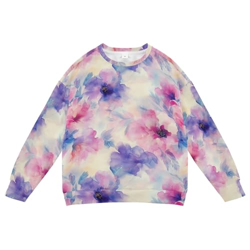 JUNZAN Watercolor Spring Flowers Flores Kids Girls Hoodie Sweatshirt Crewneck Kids Hoodies Boys Athletic 4T