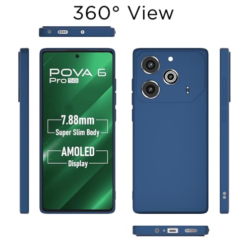 Image of Outlouders Back Cover for Tecno Pova 6 Pro 5G | Camera Protection | Durable Soft Matte Silicone Bumper Case (Blue)