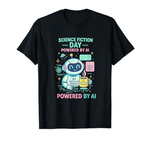 AI Meets the Universe | Retro Futuristic Space - Journée de la Science-Fiction alimentée par l'IA - Humour Amusant Robot Geek T-Shirt