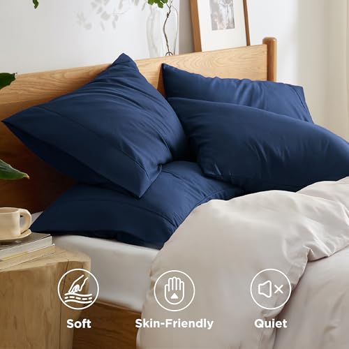 Image of Bedsure Pillow Cases Standard Size Set of 4 - Navy Brushed Microfiber Pillowcases 4 Pack, Super Soft and Cozy Pillow Case Covers with Envelope Closure for Kids, Wrinkle, Fade Resistant, 20x26 Inches