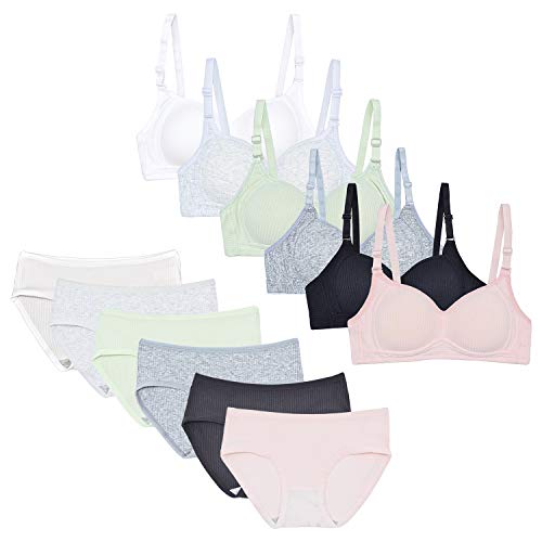 Big Girls Wireless Lightly Padded Training Beginner Bras and Underwear Set