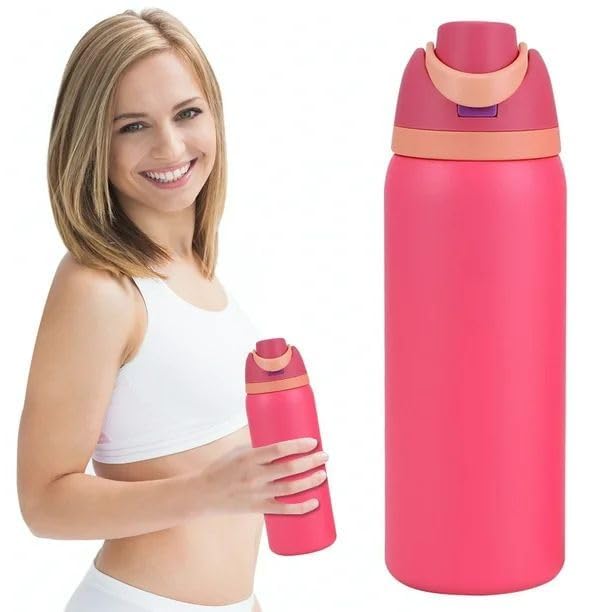 Image of Stainless Steel Water Bottle 32 oz with Flip Lid and Carry Loop (Pink, 960 ml)