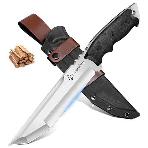 Image of Dream Reach Fixed Blade Knife, Outdoor Survival Knife with Tactical Kydex Sheath, Horizontal Carry Knives with Ergonomic Handle, Bushcraft Knives for Camping Gardening Gift for Men