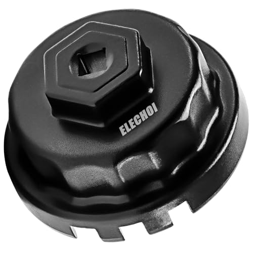 ELECHOI 64mm 14 Flutes/4 Slots Oil Filter Cap Wrench Removal Tool Socket Compatible with Toyota, Lexus, and Scion Vehicles Equipped with 2.5L to 5.7L engines, Black Heavy-Duty Aluminum