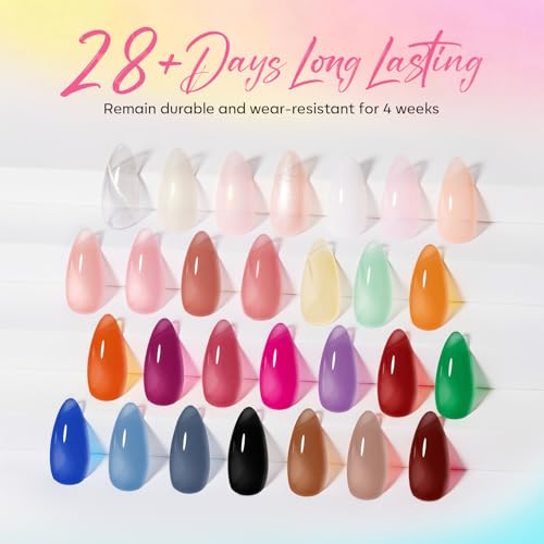 Image of modelones 32 PCS Gel Nail Polish Set, 28 Colors Jelly Nude Gel Polish with No Wipe Base Coat, Glitter & Glossy & Matte Top Coat Translucent Pink White Brown Soak Off LED Nail Art Kit Salon at Home